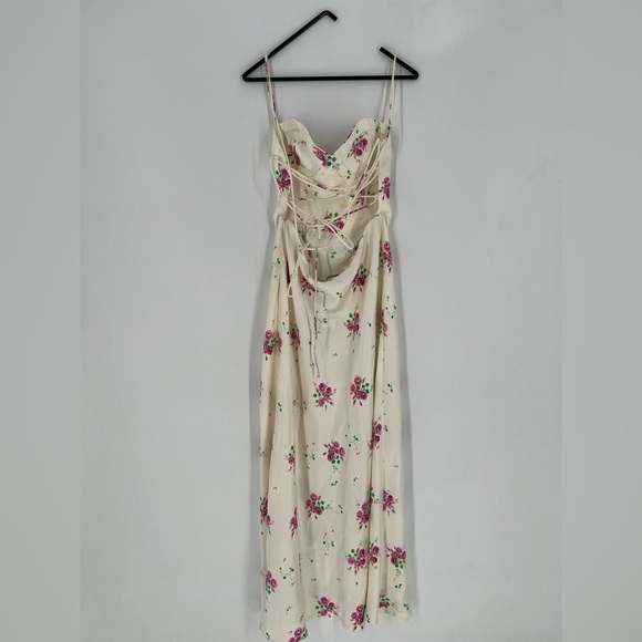 Zara Satin Floral Bustier Front Slit Strappy Midi Dress - Picture 5 of 12